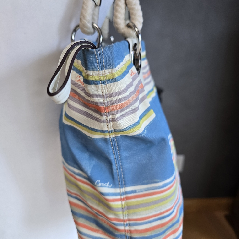Coach Nautical Beach Multi Stripe East West Tote Bag Purse - Picture 6 of 14